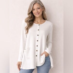 Vintage Color Me Cotton CMC Lagenlook Cardigan white Made USA Oyster Shell Small